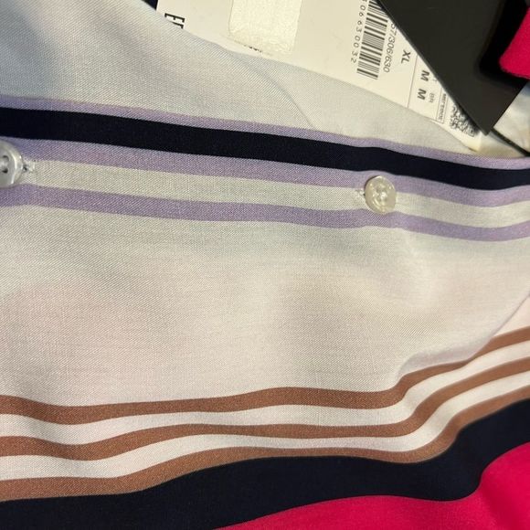 Zara Men's Relaxed Fit Short Sleeve Button Up Pink Blue Stripe Shirt Sz M NWT - Picture 12 of 16
